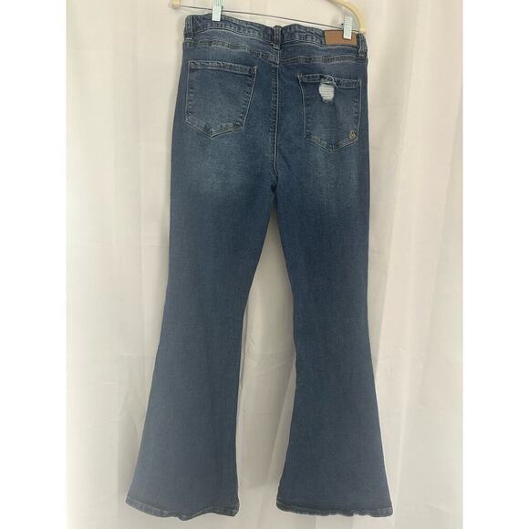 Indigo Rein Jeans Womens sz 15 Blue High-Rise Flare Denim Distressed - Picture 3 of 8